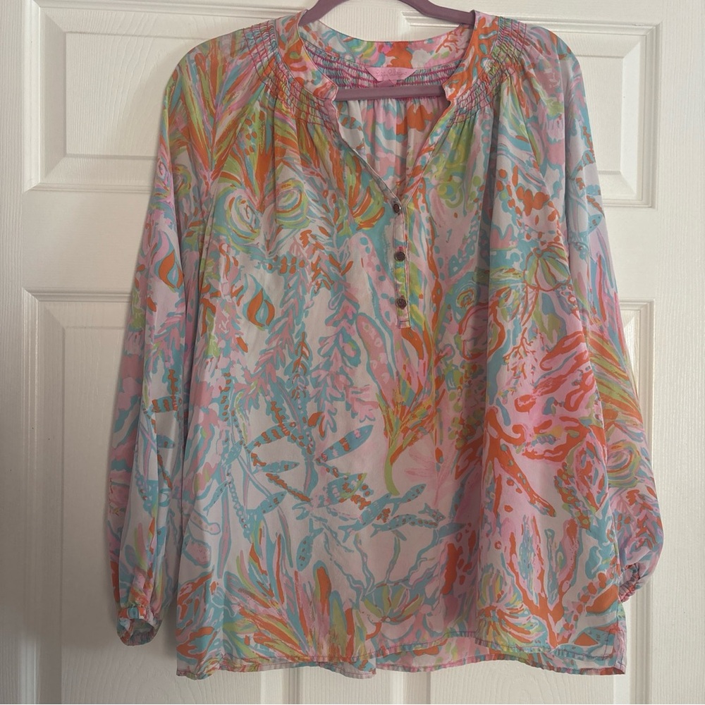 Lilly Pulitzer Elsa Top in Scuba to Cuba XLarge  Silk